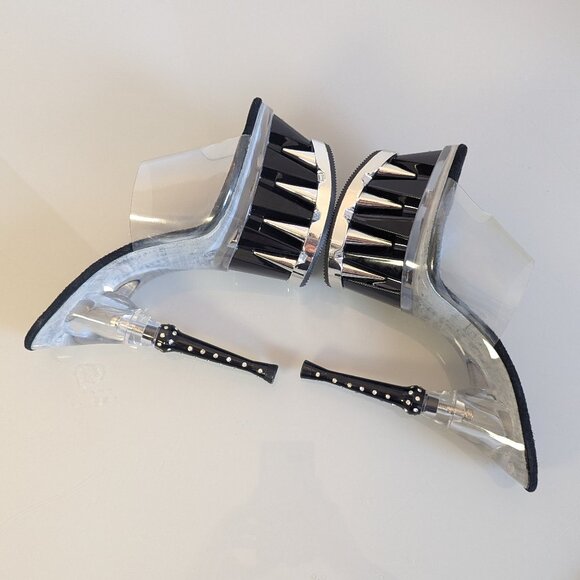Y2K Tabu Chrome Black Shark Platform Stiletto Stripper Heels Rhinestone Studs 8 - Picture 6 of 12